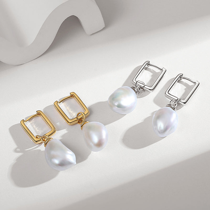 Baroque Pearl Drop Earrings in Sterling Silver