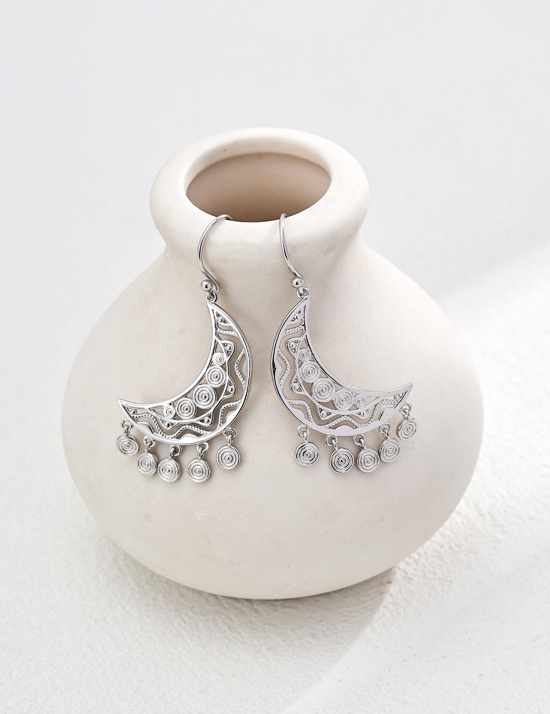 Golden Crescent Moon Ethnic Earrings