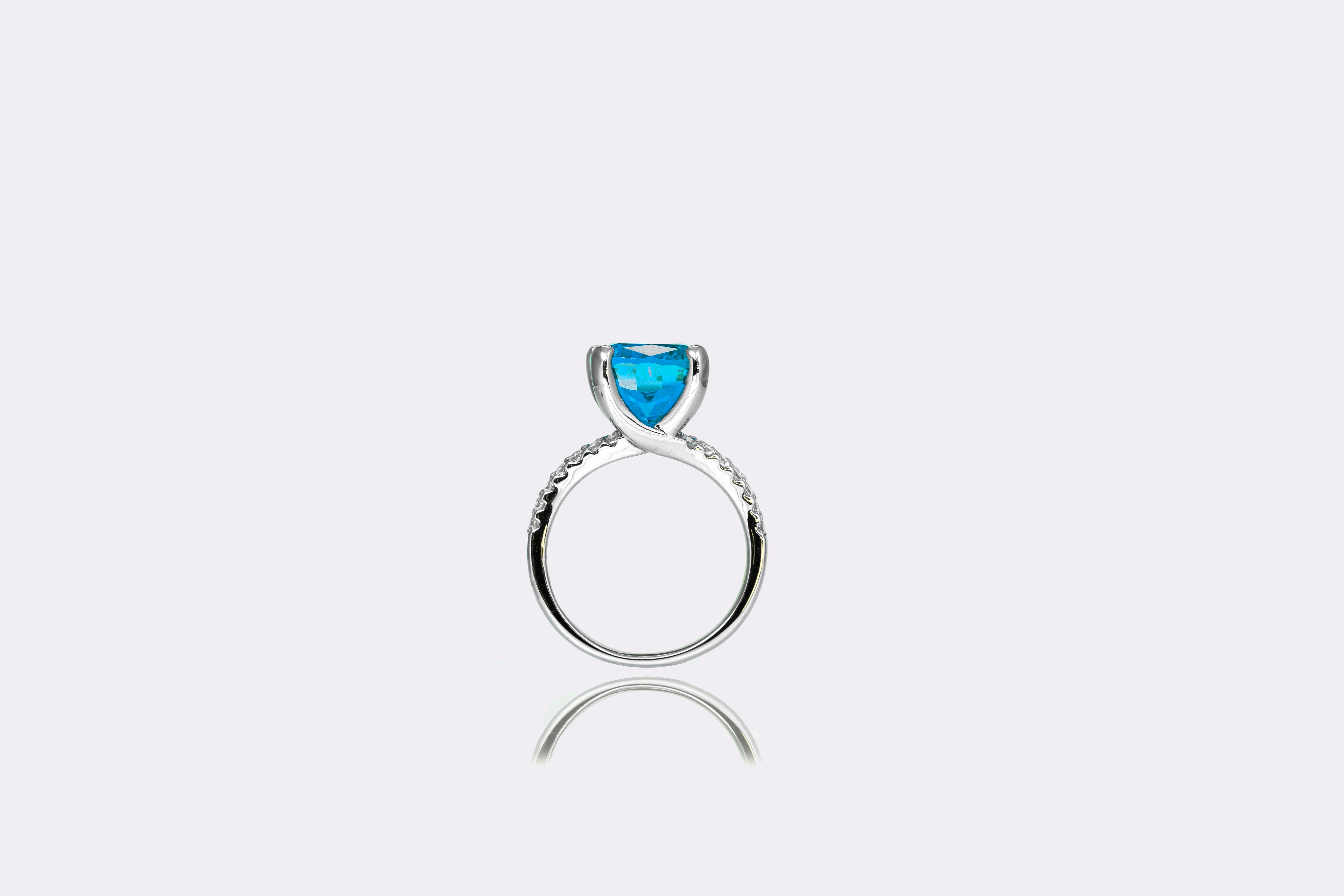 Ocean Blue Aquamarine Halo Ring in Sterling Silver