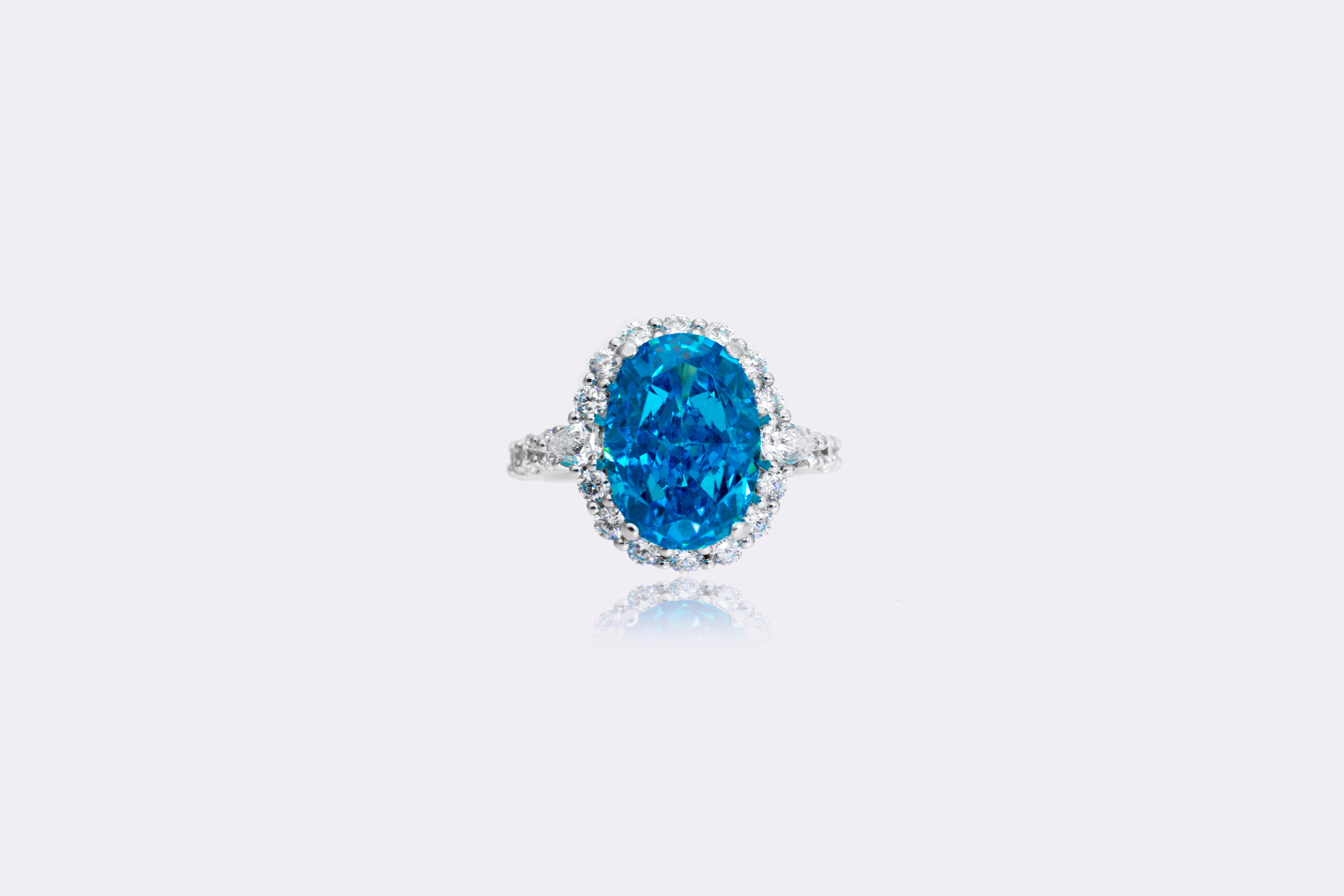 Oceanic Splendor Lab-Created Blue Diamond Silver Ring