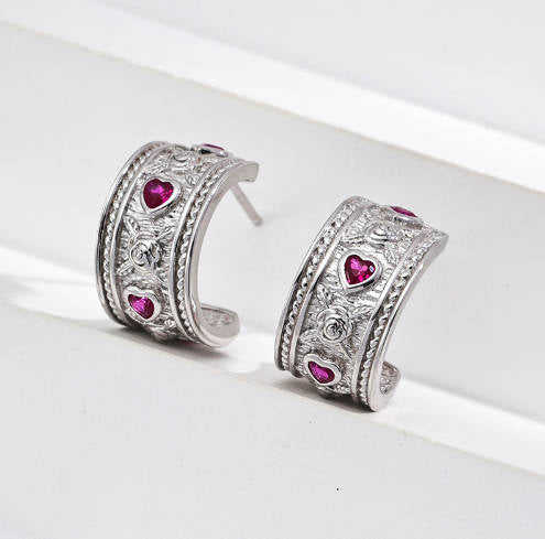 Vintage Heart-shaped Cubic Zirconia Earrings
