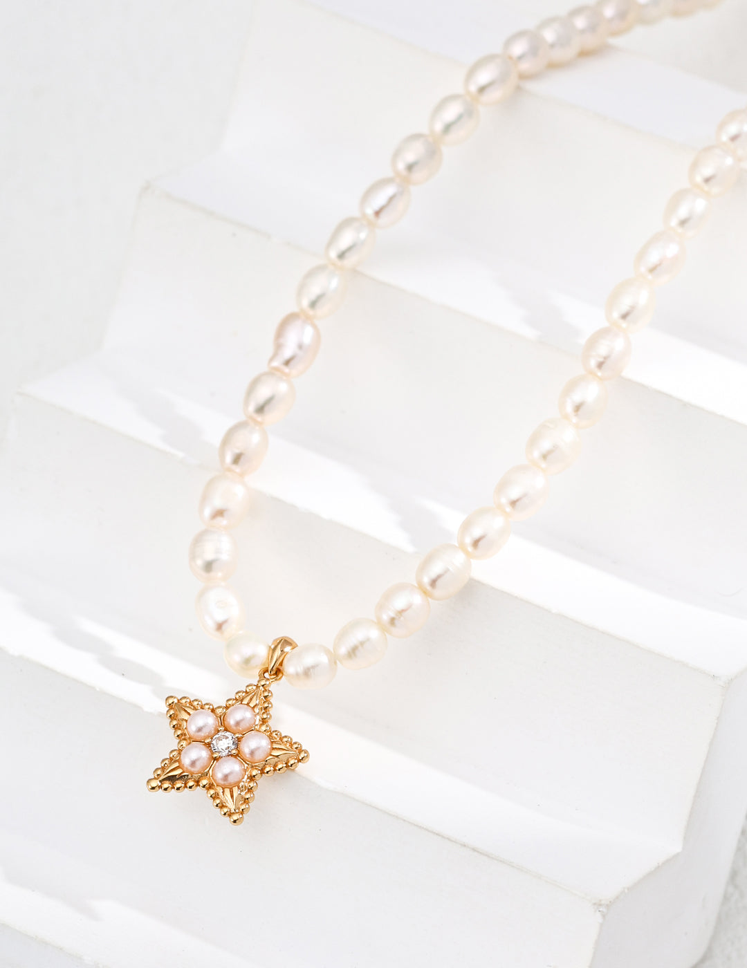 Natural Pearl and Starry Pendant Necklace